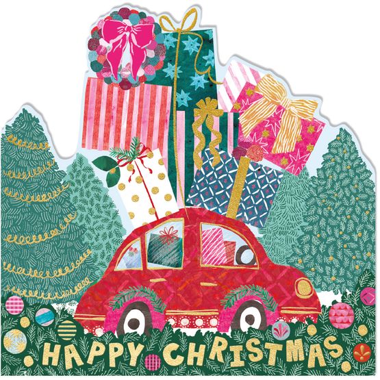 Car With Stack Of Presents Christmas Card