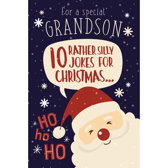 Grandson Cartoon Santa With Reindeer Christmas Card