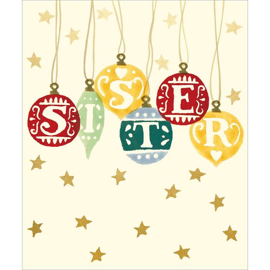 Sister Christmas Baubles Christmas Card