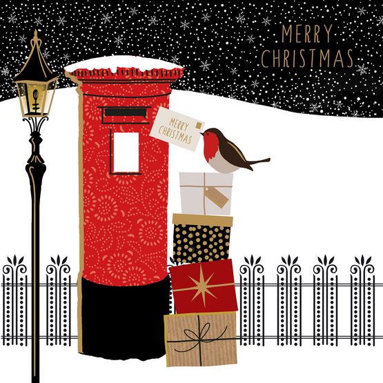 Christmas Wishes Robin &amp; Postbox Christmas Card