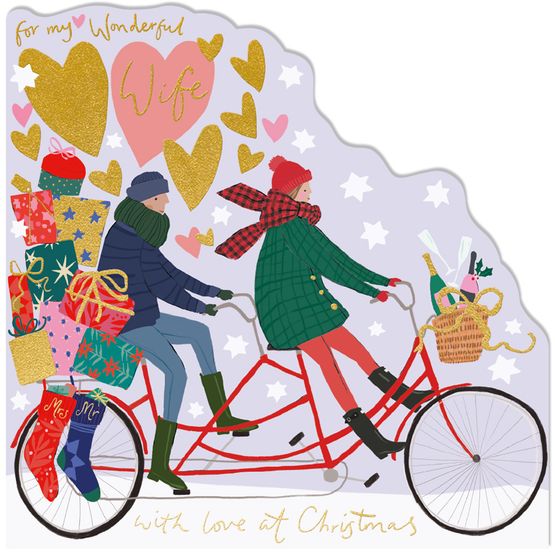 Couple On Bicycle With Presents Christmas Card