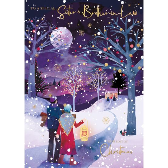 Sister &amp; Brother-in-Law Couple Walking To House In The Woods Christmas Card