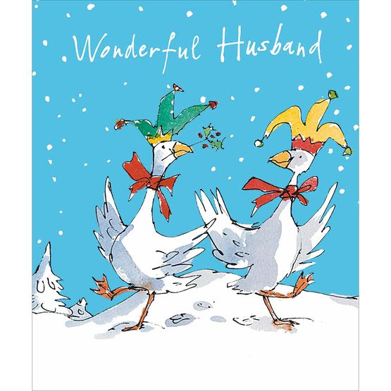 Wonderful Husband Dancing Turkey and Duck Christmas Card