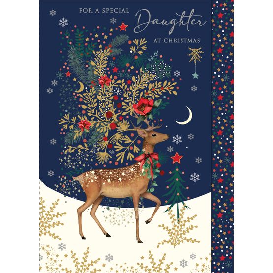 Daughter Deer Golden Leaf Christmas Card