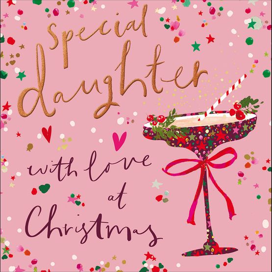 Special Daughter Floral Cocktail Glass Christmas Card