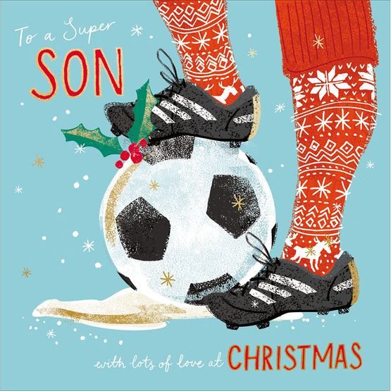 Son Football Legs and Ball Christmas Card