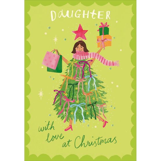 Daughter Girl In A Christmas Tree Dress Christmas Card