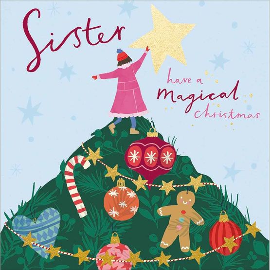 Sister Girl On Top Of A Christmas Tree Christmas Card
