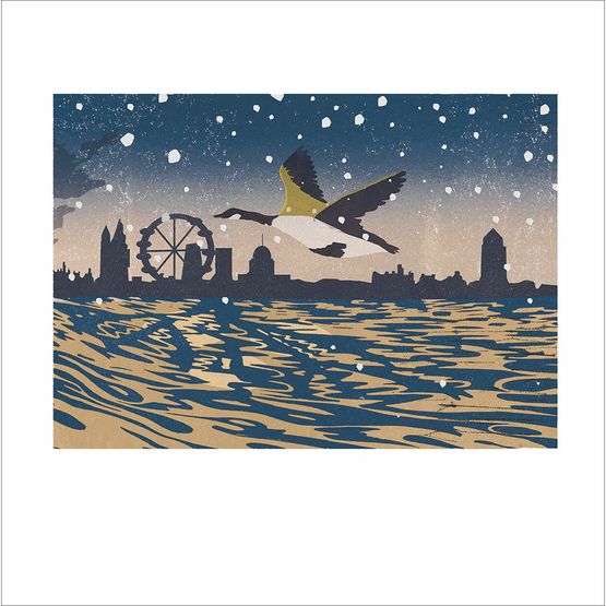 Goose Flying Over The River Thames Christmas Card