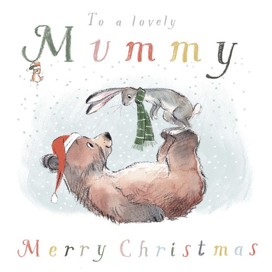 Mummy Hare Standing On Bears Feet Christmas Card