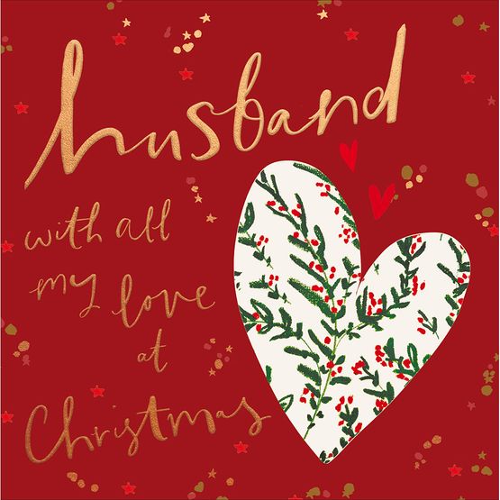 Husband Heart Filled With Holly Christmas Card