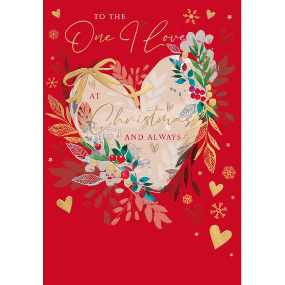 One I Love Heart With Christmas Foliage Christmas Card