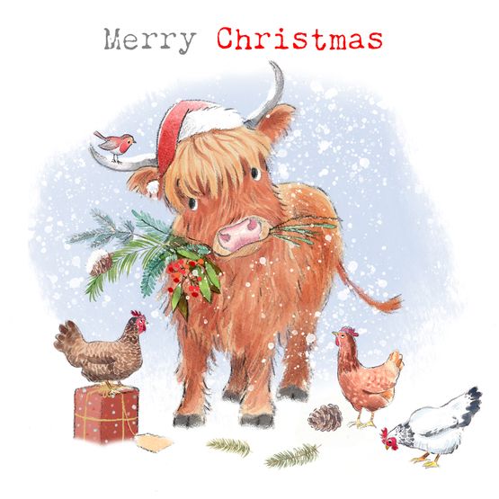 Highland Cow Merry Christmas Card