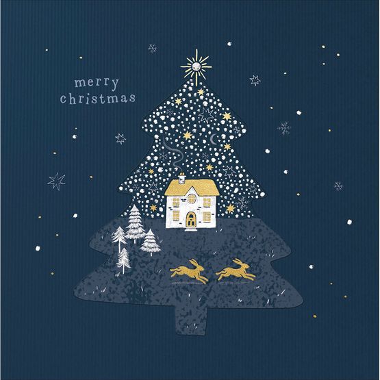 House With Two Hares Running Christmas Card