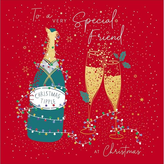 Champagne With Fairy Lights Christmas Card