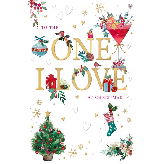 One I Love Large Foiled Caption With Christmas Icons Christmas Card