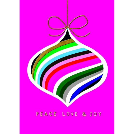 Love Peace &amp; Joy Stripy Christmas Bauble Christmas Card