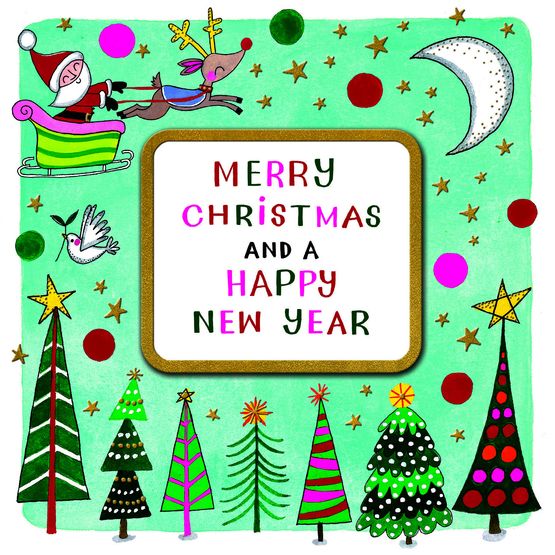 Merry Christmas &amp; Happy New Year Santa &amp; Trees Christmas Card
