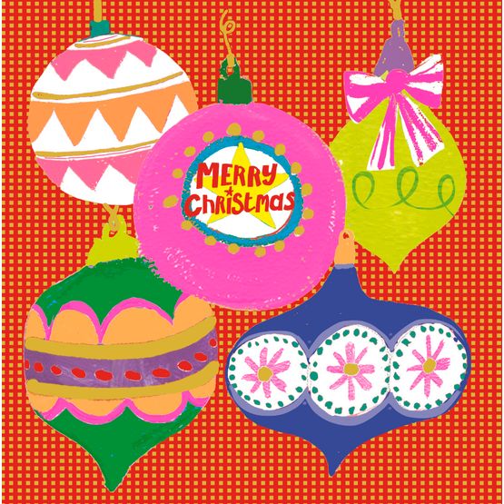 Merry Christmas Foiled Baubles Christmas Card