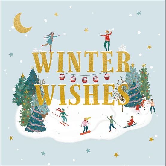 Winter Wishes Mini People Skiing And Playing In The Snow Christmas Card