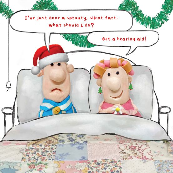 Model Family In Bed Christmas Card