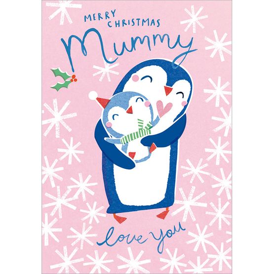 Mummy And Baby Penguin Christmas Card
