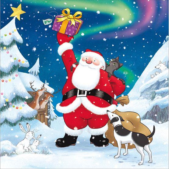 Northern Lights Santa Christmas Card