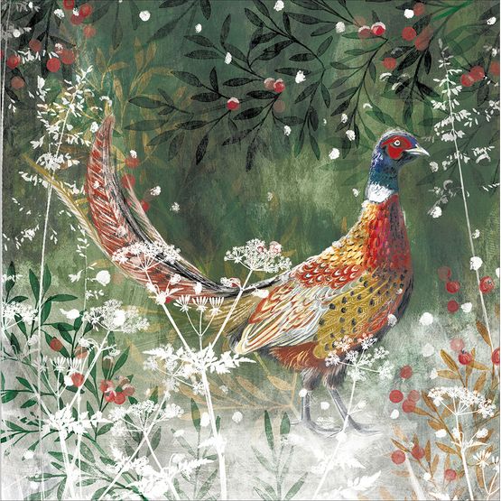 Pheasant Amongst Berries Christmas Card