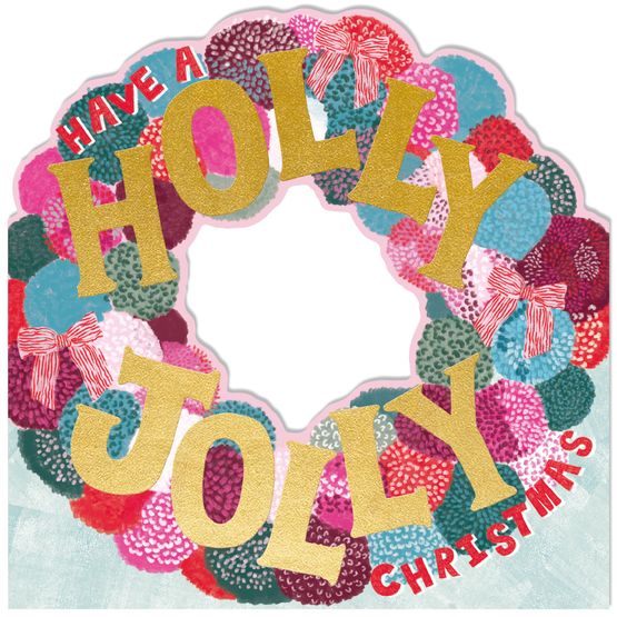 Holly Jolly Pom Pom Wreath Christmas Card