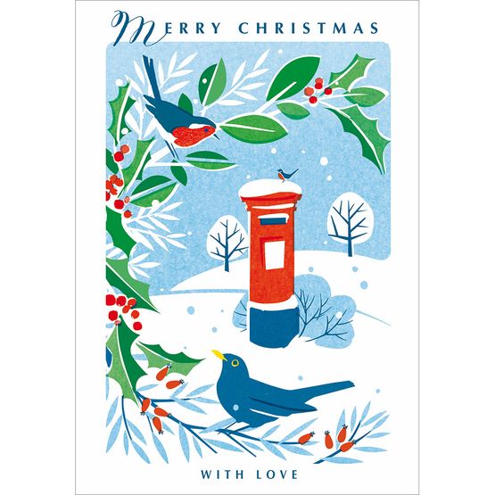 Post Box With Robins Christmas Card