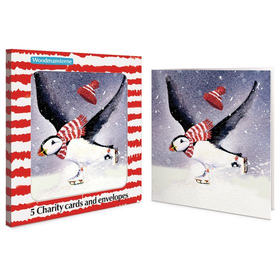 Puffin Ice Skating Charity Pack of Christmas Cards