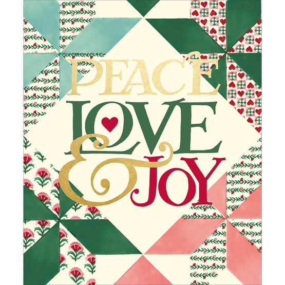 Peace, Love &amp; Joy Quilted Pattern Border Christmas Card
