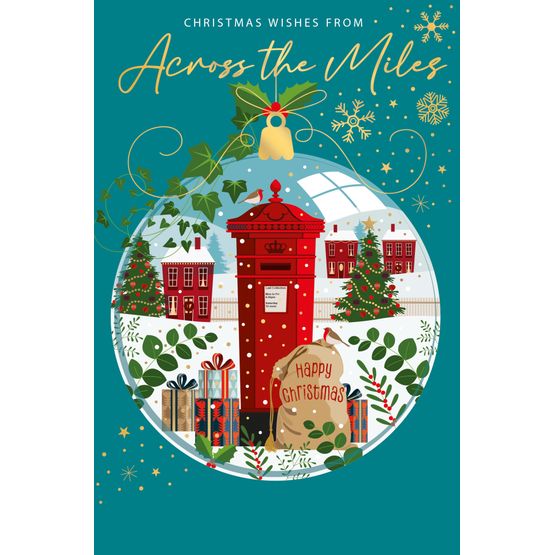 Across The Miles Red Postbox In Christmas Bauble Christmas Card