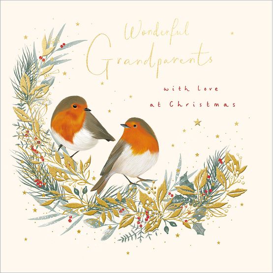 Wonderful Grandparents Red Robins Christmas Card