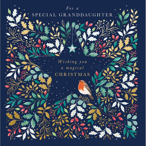 Special Granddaughter Robin In A Foliage Star Christmas Card