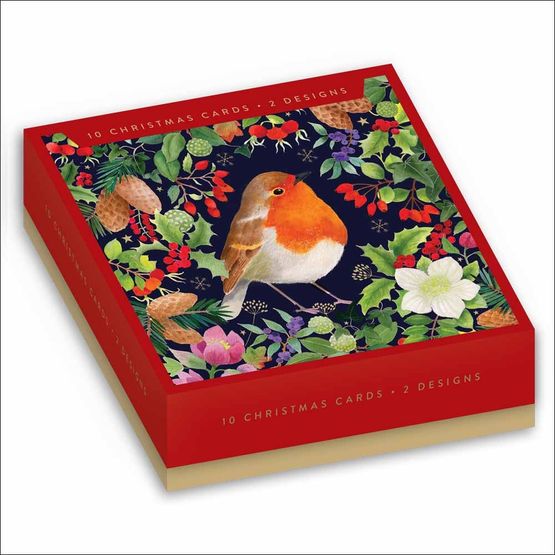 Robin In Pine Wreath Box of Christmas Cards