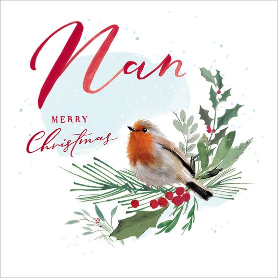 Nan Robin On Foliage Christmas Card