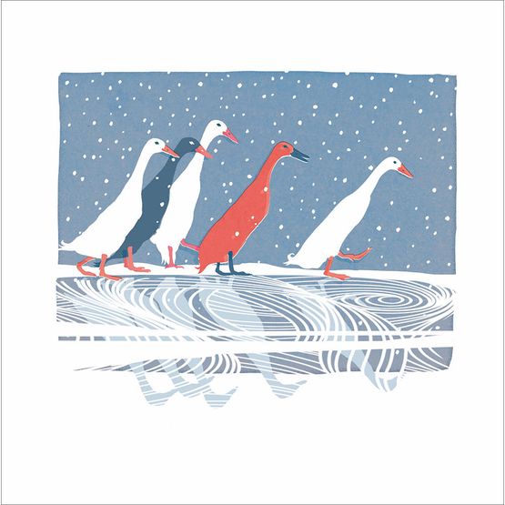 Runner Ducks Walking On Water Christmas Card