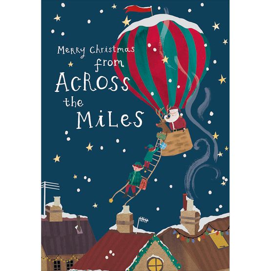 Santa and Elves In A Hot Air Balloon Christmas Card