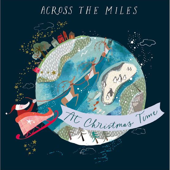 Santa and Reindeers Travelling Around The World Christmas Card