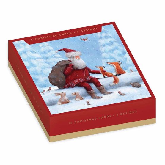 Santa In Snowy Woodland With Animals Box of Christmas Cards