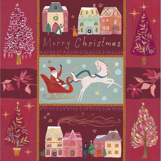 Santa In The Village Christmas Card