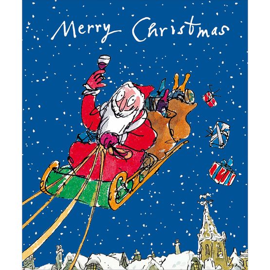 Santa On Sledge With Wine Christmas Card
