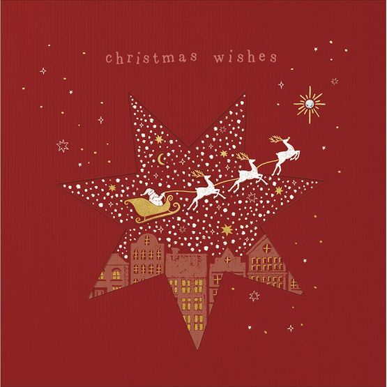 Santa's Sleigh Inside A Star Christmas Card