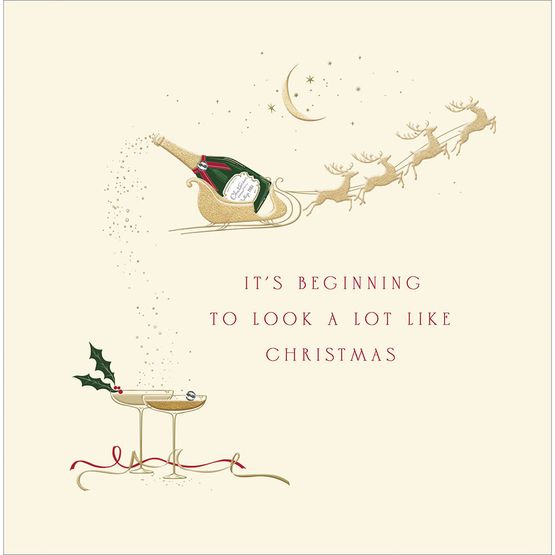 Sleigh With Champagne and Glasses Christmas Card