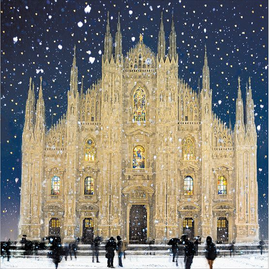 Snow Falling On Milan Cathedral Italy Christmas Card