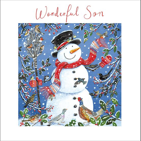 Snowman and Birds Son Christmas Card
