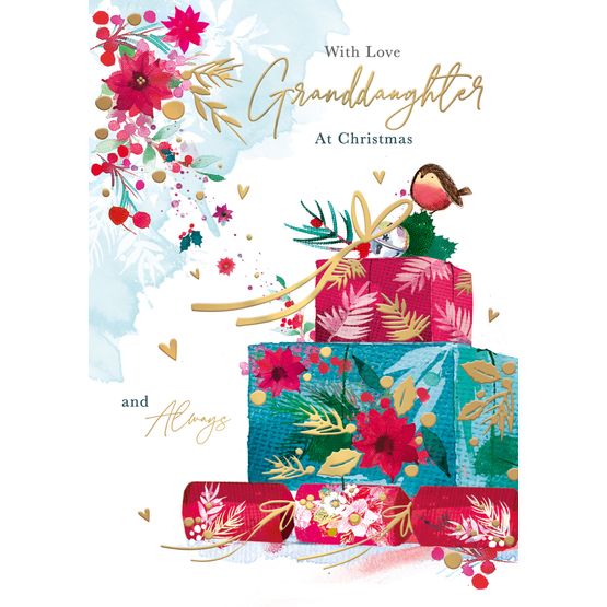 Granddaughter Stack Of Presents Christmas Card