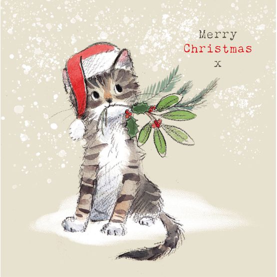 Tabby Kitten With Foliage Christmas Card