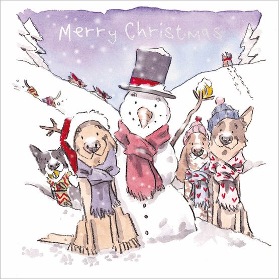 Three Dogs and A Snowman Box of Christmas Cards